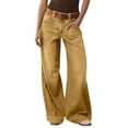 thumbnail image 1 of Ruimatai Women's Mid Rise Patch Pocket Wide Leg Jeans Loose Cuffed Hem Full Length Casual Denim Trousers, 1 of 8