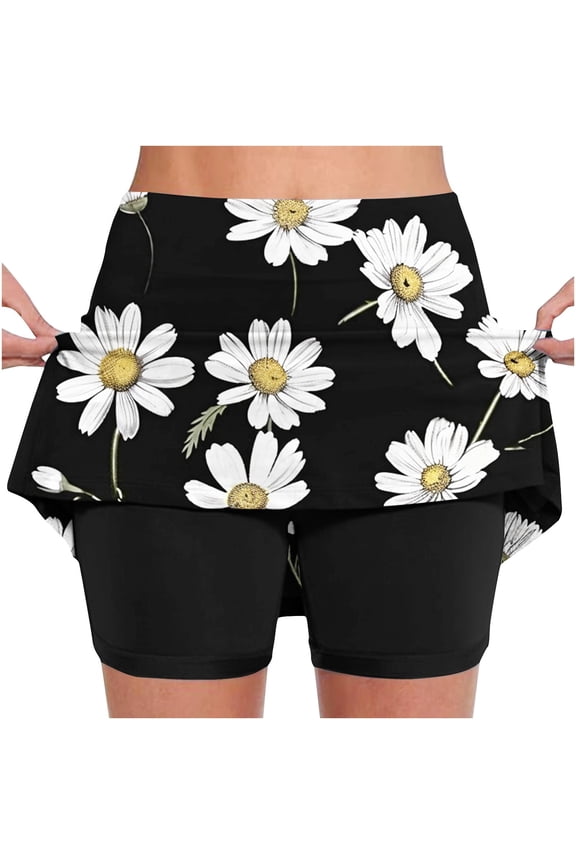 Women's Mid Waist Skirt Pants Casual Athletic Shorts Stretchy Comfortable Workout Yoga Skirt with Pockets for Running Hiking