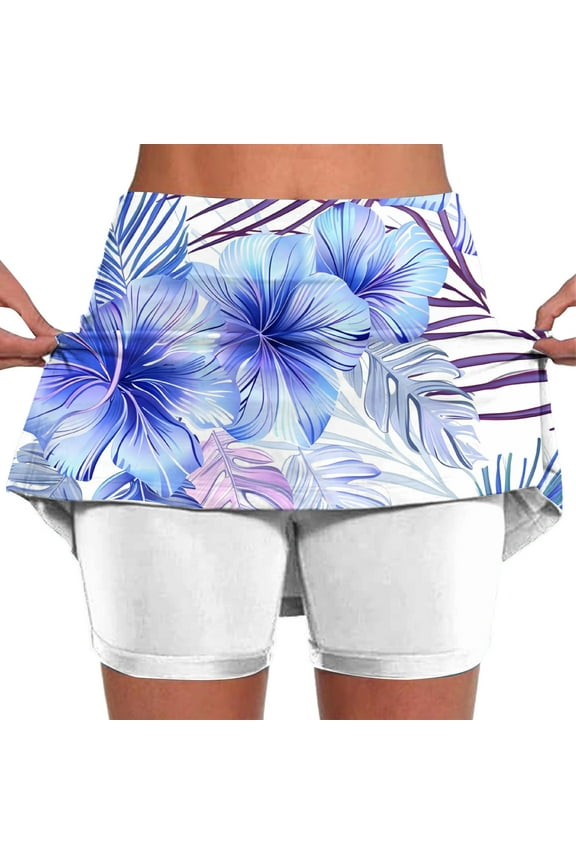 Women's Mid Waist Skirt Pants Casual Athletic Shorts Stretchy Comfortable Workout Yoga Skirts with Pockets for Running Hiking