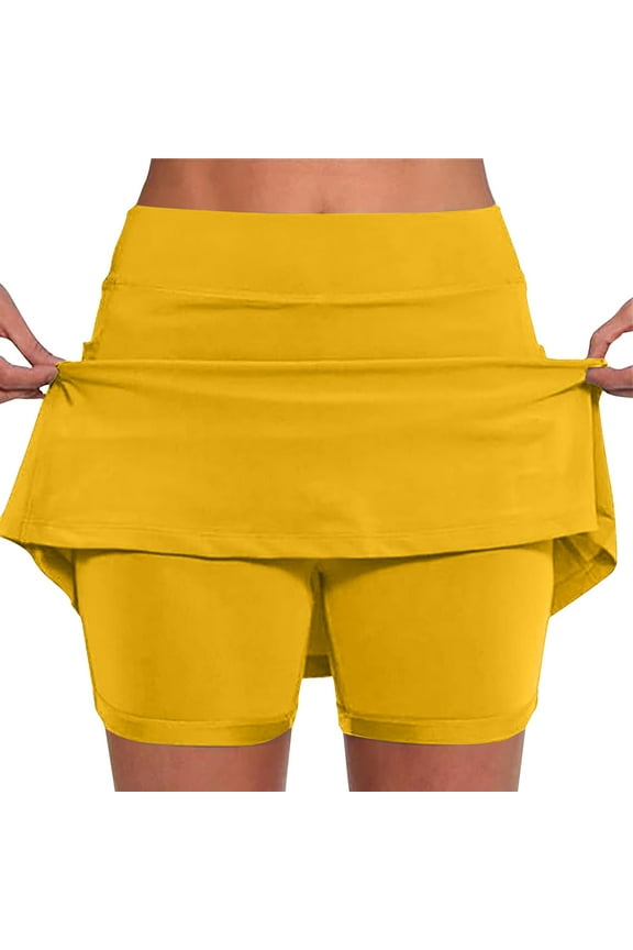 Women's Mid Waist Skirt Pants Casual Athletic Shorts with Pockets Comfort Stretch Yoga Skorts for Running Workout