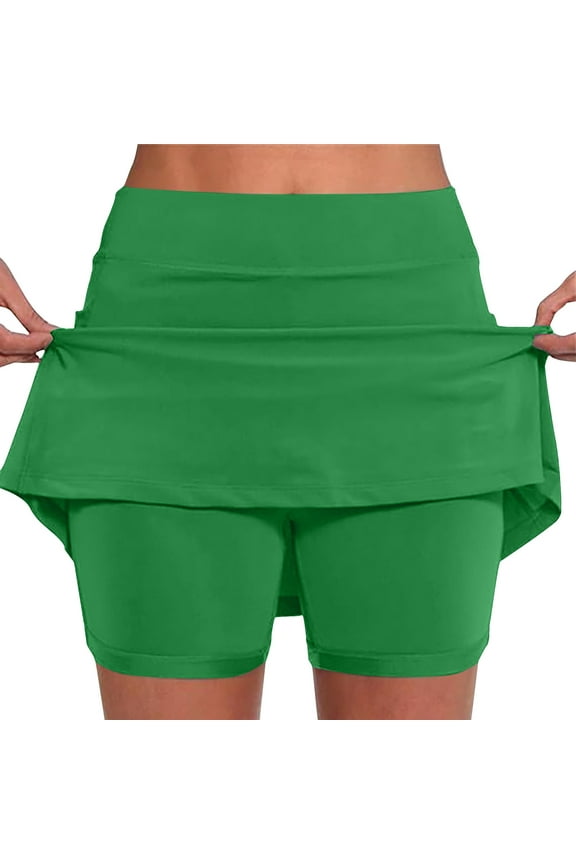 Women's Mid Waist Skirt Pants Casual Athletic Shorts with Pockets Comfort Stretch Yoga Skorts for Running Workout