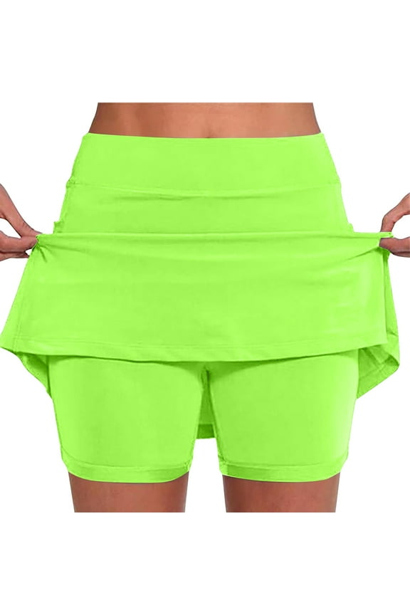 Women's Mid Waist Skirt Pants Casual Athletic Shorts with Pockets Comfort Stretch Yoga Skorts for Running Workout