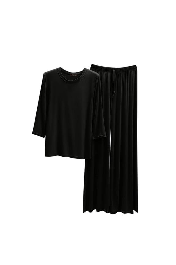 Women's Modal Pajama Set Soft Comfy Solid Color 3/4 Sleeve Lounge Wear Loose Fit Pants Sleepwear for Home Vacation
