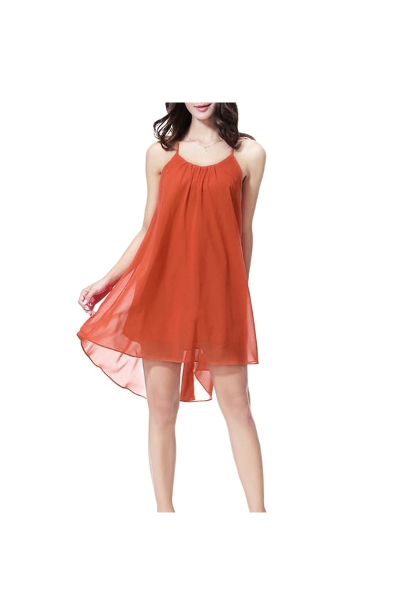 Women's Nightgown Sexy Backless Chiffon Sling Short Sleepshirt with Hollowed Out Design