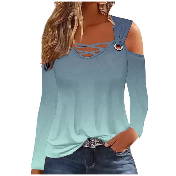 Ruimatai Women's Off Shoulder Long Sleeve Top Casual Solid Color Blouse Comfortable Stretchy Fashion Tunic Shirt for Daily Wear