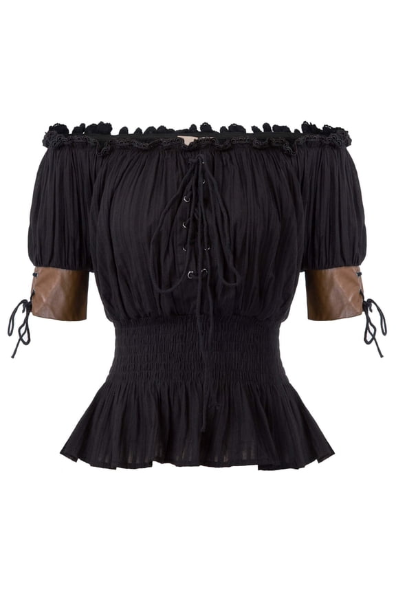 Women's Off Shoulder Renaissance Gothic Blouse Lace Up Smocked Peplum Tops for Cosplay Party & Fair Wear