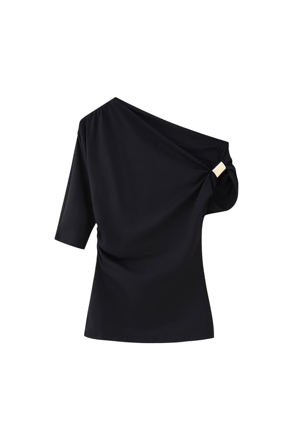 Women's One Shoulder Top Asymmetrical Elbow Sleeve Ruched Fitted Summer Tops for Party and Casual Wear