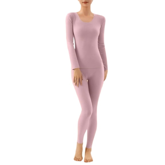 Ruimatai Women's Pajama Set Cozy Winter Thermal Fleece Loungewear Two-Piece Outfit with Loose Fit and Round Neck