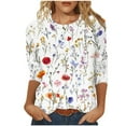 thumbnail image 1 of Ruimatai Women's Patchwork Color Block T-Shirt 3/4 Sleeve Round Neck Casual Blouse Soft Polyester Comfortable Loose Fit Stylish Printed Top, 1 of 5