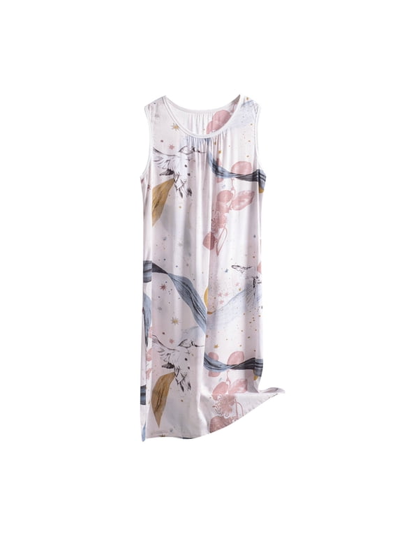 Women's Plus Size Casual Sleeveless Nightgown XL-6XL Silk Soft Comfy Round Neck Printed Sleep Dress Home Lounge Wear
