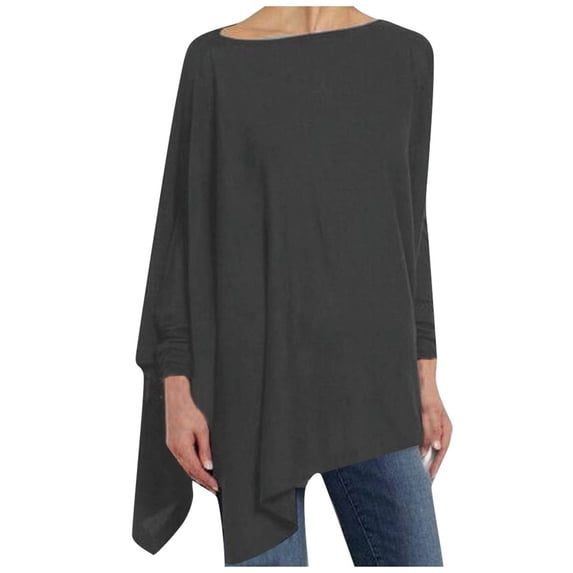 Ruimatai Women's Plus Size Casual T-Shirt Long Sleeve Round Neck Loose Fit Solid Color Irregular Hem Comfortable Pullover Blouse Tops