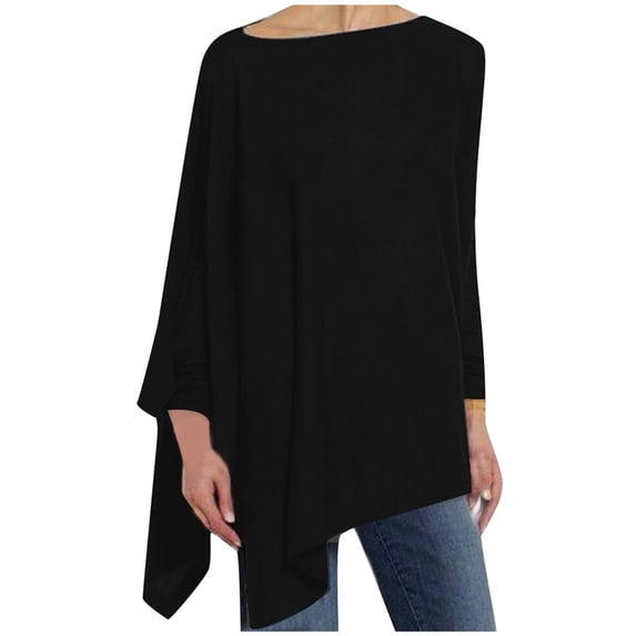 Ruimatai Women's Plus Size Casual T-Shirt Long Sleeve Round Neck Loose Fit Solid Color Irregular Hem Comfortable Pullover Blouse Tops