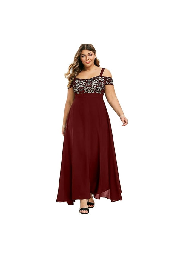 Women's Plus Size Cold Shoulder Floral Lace Maxi Dress Elegant Evening Party Long Camisole Sexy Comfortable Stretchy Formal Gown