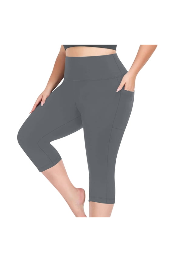Women's Plus Size Cropped Leggings with Pockets Tummy Control Breathable Quick-Drying Gym Running Workout Yoga Pants