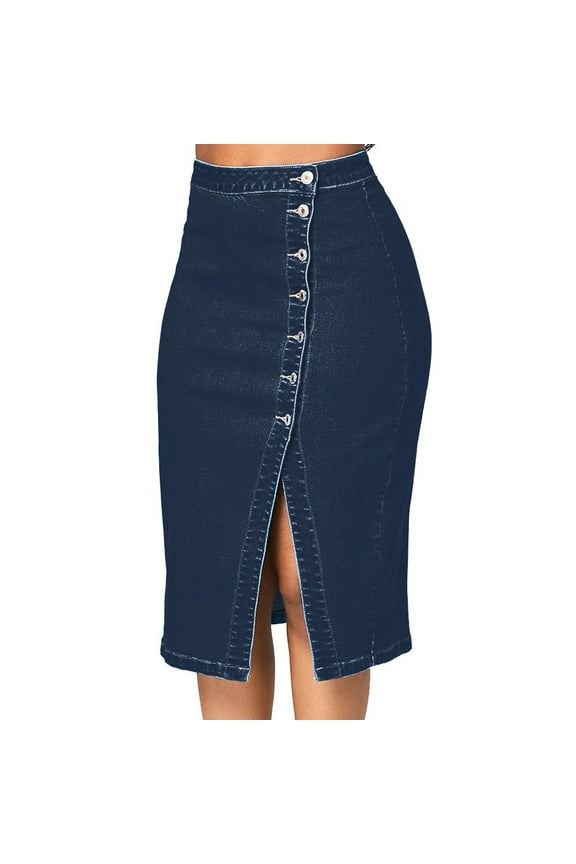Women's Plus Size Denim Pencil Skirt High Waisted Knee Length Blue Casual Summer Skirt XS-5XL Solid Color Stretchy Comfort Fit