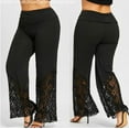 thumbnail image 1 of Ruimatai Women's Plus Size Eyelash Lace Insert Flare Leg Pants Elegant Contrast Lace Wide Waistband Pants, 1 of 6