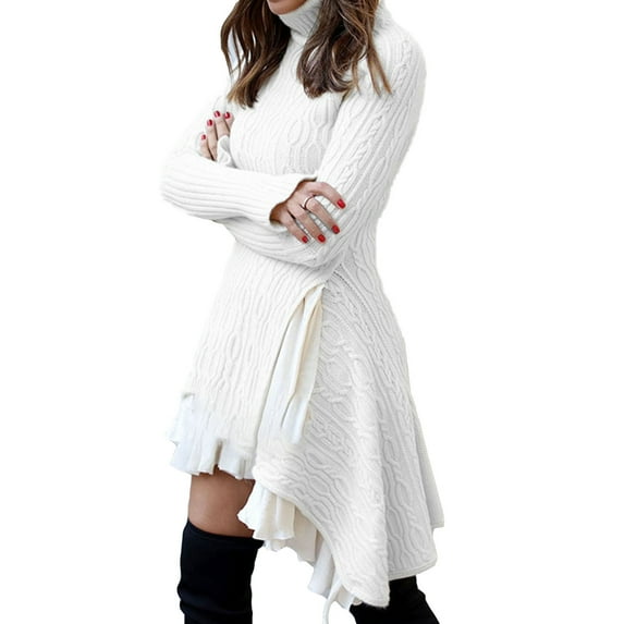 Ruimatai Women's Plus Size Fall Dress Long Sleeve Crewneck Oversized Fashionable Cable-knit Turtleneck Casual Long Sweater Dress for Women Evening Clothes
