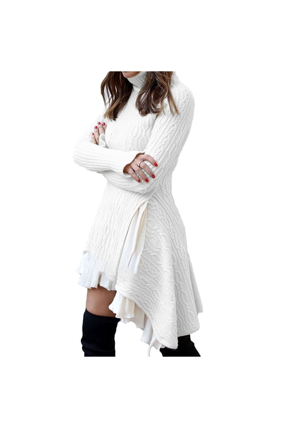 Women's Plus Size Fall Dress Long Sleeve Crewneck Oversized Fashionable Cable-knit Turtleneck Casual Long Sweater Dress for Women