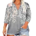 thumbnail image 1 of Ruimatai Women's Plus Size Floral Print V-Neck 3/4 Sleeve Blouse Loose Casual Comfortable Tunic Top, 1 of 5