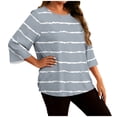 thumbnail image 1 of Ruimatai Women's Plus Size Gradient Stripe Print T-Shirt Casual Long Sleeve Round Neck Top Soft Comfortable Everyday Blouse, 1 of 6
