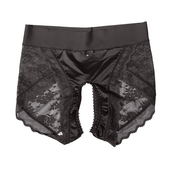 Ruimatai Women's Plus Size Seamless Lace Thong Underwear Breathable Comfortable Invisible No Show Panties Black Polyester