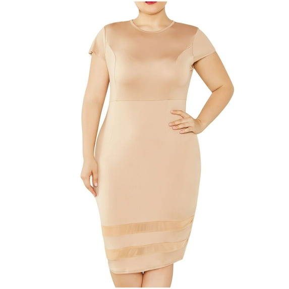 Ruimatai Women's Plus Size Summer Dress Casual Sexy Solid Color Short Sleeve Round Neck Mesh Trim Comfortable Lightweight Polyester Beach Party Workwear XS-5XL