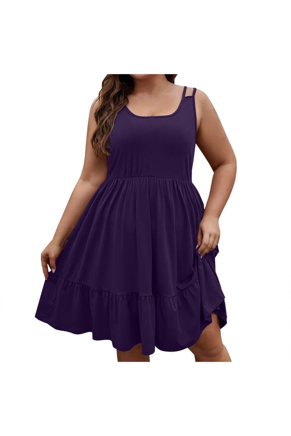 Women's Plus Size Summer Dress Sleeveless Loose Fit Casual Maxi Dress Solid Color Round Neck Beach Party Dress