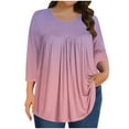 thumbnail image 1 of Ruimatai Women's Plus Size T-Shirt Casual Gradient Blouse Round Neck Three Quarter Sleeve Soft Polyester Top for Home Office Vacation, 1 of 6