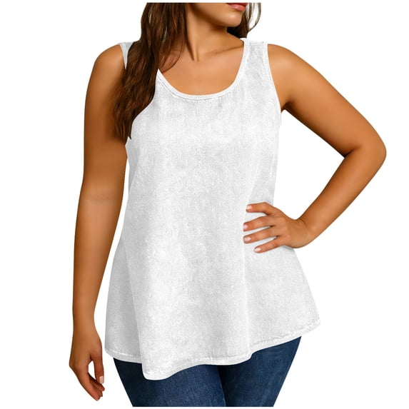 Ruimatai Women's Plus Size Tank Top Casual Loose Denim Look Solid Color Sleeveless Shirt Comfortable Stretchy Summer Fashion Blouse
