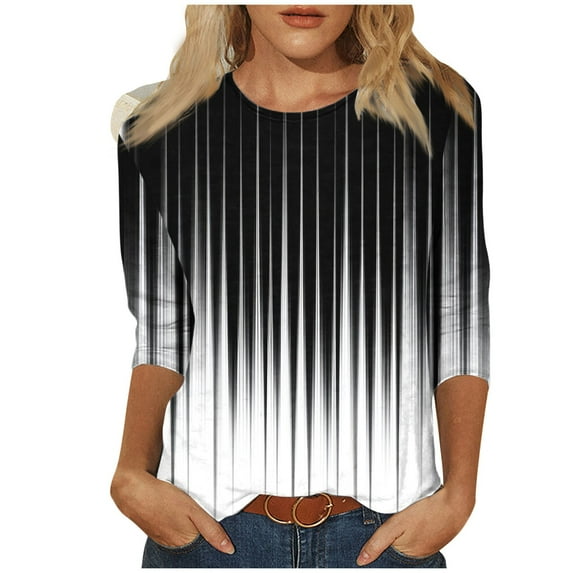 Ruimatai Women's Printed 3/4 Sleeve T-Shirt Round Neck Casual Blouse Loose Fit Comfortable Fashion Top for Home Daily Wear