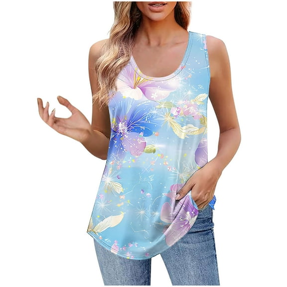 Ruimatai Women's Printed Camisole Sleeveless T-Shirt Loose Tank Top Soft Stretchy Comfortable Lightweight Summer Casual Blouse