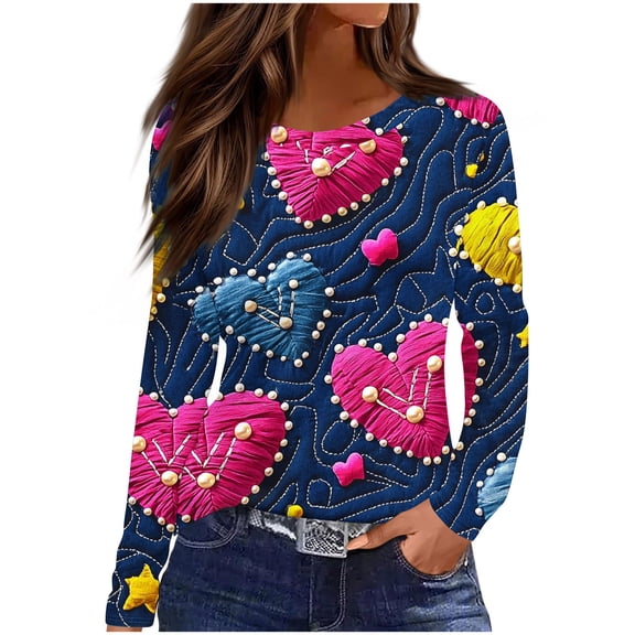 Ruimatai Women's Printed Long Sleeve T-Shirt Loose Fit Casual Blouse All Season Comfort Polyester Top