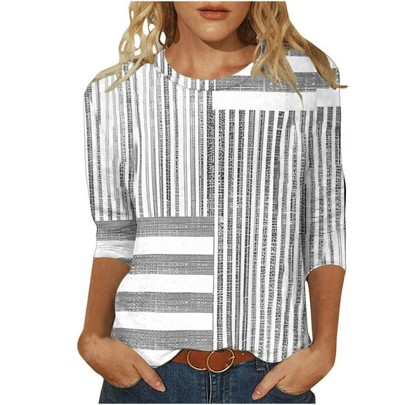Ruimatai Women's Printed T-Shirt 3/4 Sleeve Round Neck Casual Blouse Soft Comfortable Fashion Top for Daily Wear Home Office