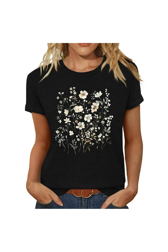 Women's Printed T-Shirt Short Sleeve Round Neck Casual Comfortable Soft Breathable Summer Tee Top