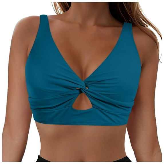Ruimatai Women's Push Up Bikini Top Swimsuit V Neck Sleeveless Solid Swimwear Sexy High Cut Padded Bathing Suit for Beach Pool Vacation