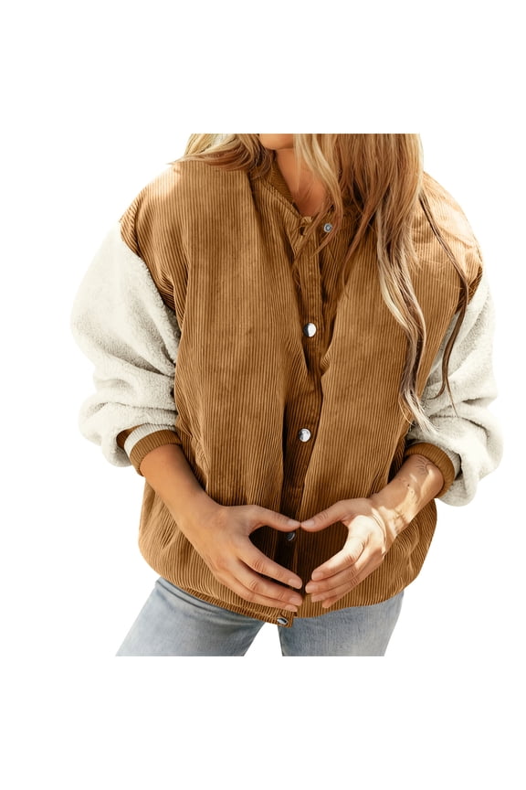 Women's Quilted Jacket Casual Long Sleeve Snap Front Coat Soft Fuzzy Warm Loose Fit Round Neck Outdoor Fall Winter Parkas with Pockets