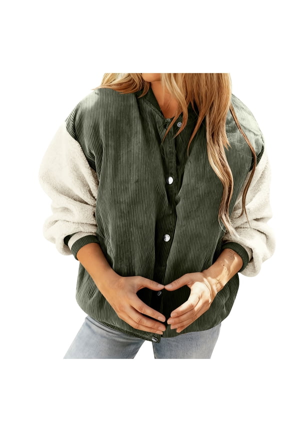 Women's Quilted Jacket Casual Long Sleeve Snap Front Coat Soft Fuzzy Warm Loose Fit Round Neck Outdoor Fall Winter Parkas with Pockets