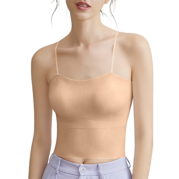 Ruimatai Women's Ribbed Spaghetti Strap Camisole Tops Built-in Bra Pads Crop Tops for Summer Casual Daily Wear