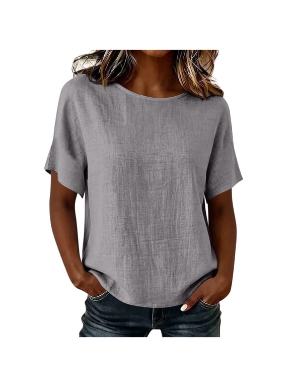 Women's Round Neck Dolman Short Sleeve Loose Fit Casual Tops for Women Summer Everyday & Loungewear