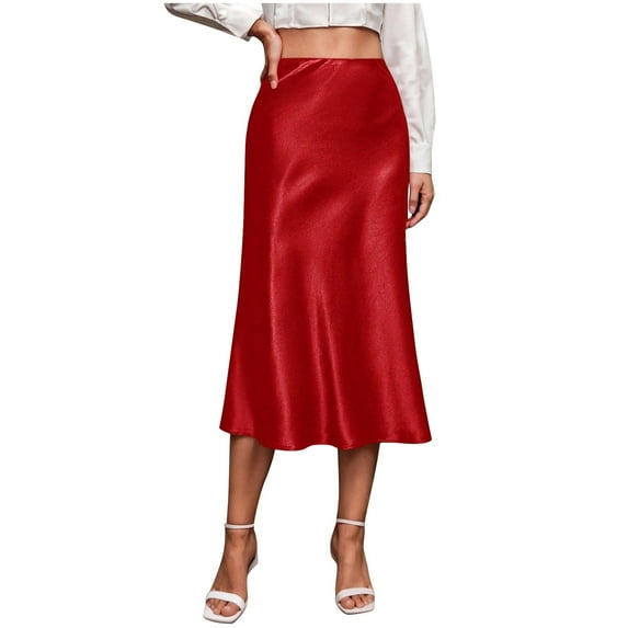 Ruimatai Women's Satin High Waisted Mini Skirt with Side Zipper Elegant Solid Midi Skirt Soft Flowy Comfortable Trendy Stylish Casual Formal