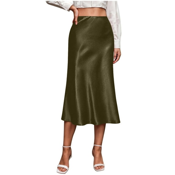 Ruimatai Women's Satin High Waisted Mini Skirt with Side Zipper Elegant Solid Midi Skirt Soft Flowy Comfortable Trendy Stylish Casual Formal