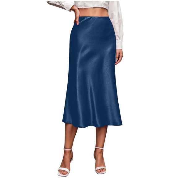 Ruimatai Women's Satin High Waisted Mini Skirt with Side Zipper Elegant Solid Midi Skirt Soft Flowy Comfortable Trendy Stylish Casual Formal