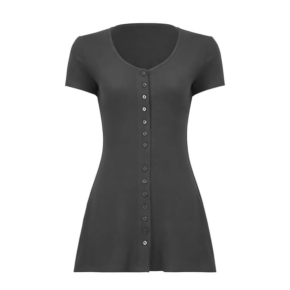 Ruimatai Women's Scoop Neck Button Down Short Sleeve Slim Fit A-Line Casual Mini Dresses for Women Summer Everyday & Date Wear