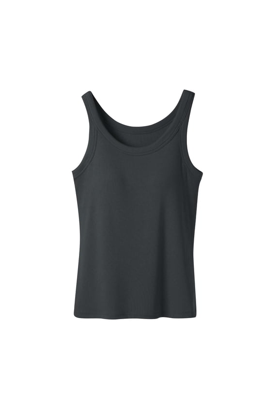 Women's Seamless Built-In Bra Tank Top with Chest Pad Comfortable Summer Sleeveless Round Neck Cami Shirt Solid Color Stretchy Soft