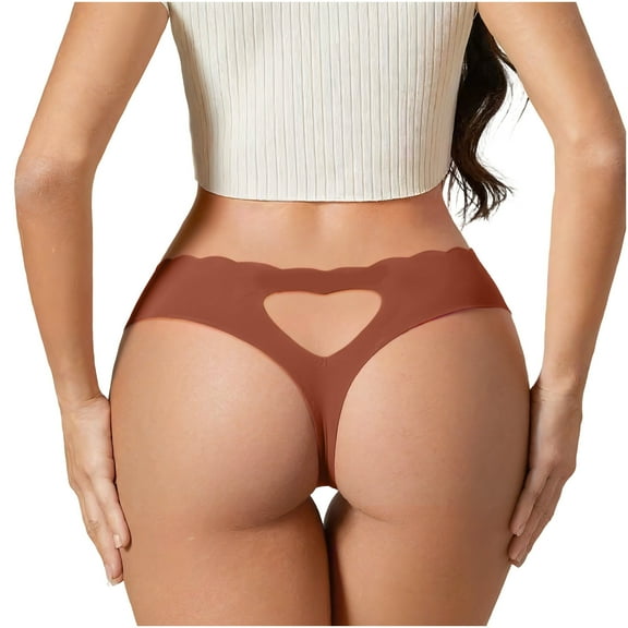 Ruimatai Women's Seamless Low-Rise T-Back Underwear Hollow Heart Design Soft Breathable Nylon No Show Panties