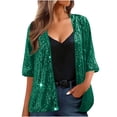 thumbnail image 1 of Ruimatai Women's Sequin Jacket Three-Quarter Sleeve Open Front Casual Shiny Blazer for Party Date, 1 of 7