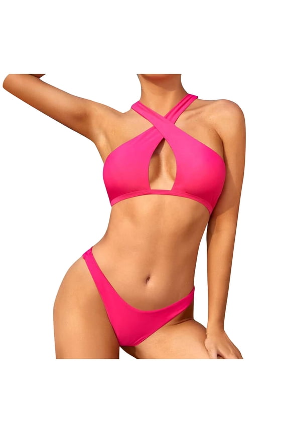 Women's Sexy High Waist Bikini Swimsuit Plain Color Triangle Top Comfortable Bathing Suit for Beach Pool Vacation
