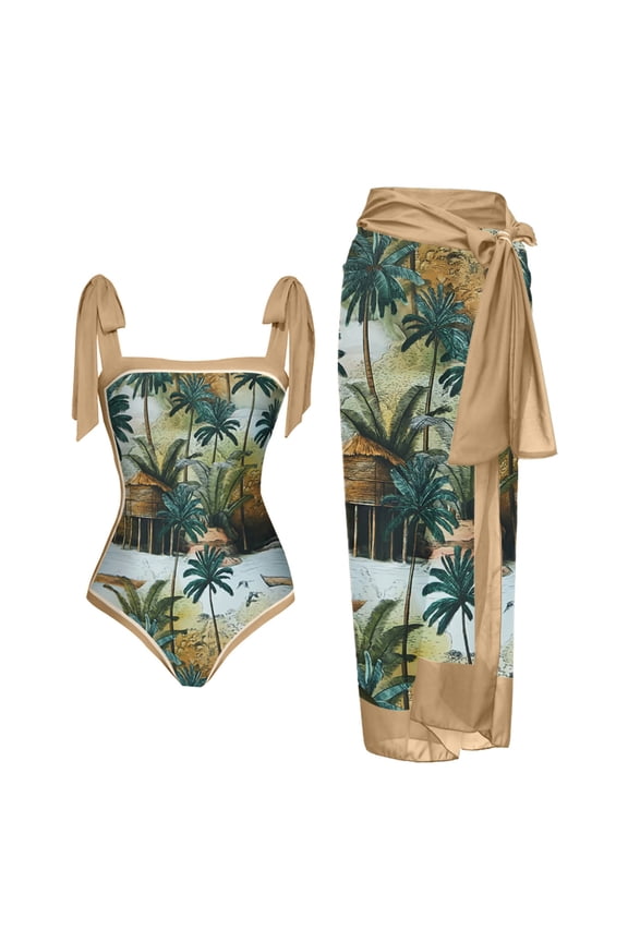 Women's Sexy High Waisted Swimsuit V-Neck Ruffled Sleeve Tight Fitting Bathing Suit Two Piece Set