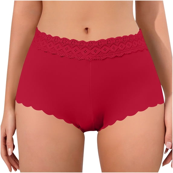 Ruimatai Women's Sexy Lace Trimmed Hipster Panties Soft Comfortable Stretchy Nylon Underwear Solid Color Everyday Wear