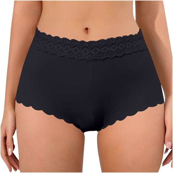 Ruimatai Women's Sexy Lace Trimmed Hipster Panties Soft Comfortable Stretchy Nylon Underwear Solid Color Everyday Wear